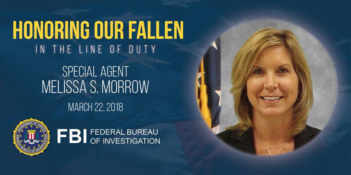 FBI's tweet image. Today, Dir. Wray spoke at the funeral for Special Agent Melissa Morrow: "We couldn’t have asked for a better agent to represent the FBI, and the people of Washington, D.C. and Kansas City couldn’t have asked for a better protector or public servant." @FBIKansasCity @FBIWFO #LODD