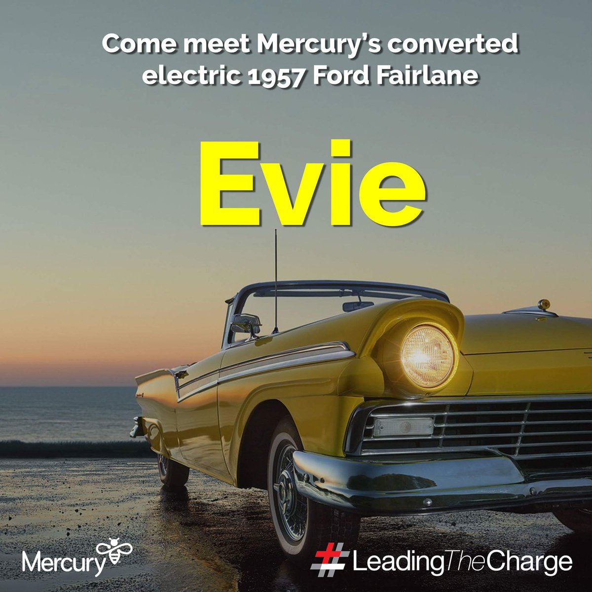 We're pleased to announce that @MercuryNZ's 'Evie', a 1957 Ford Fairlane that was converted into an electric vehicle will be joining us on the #LeadingTheCharge road trip. 

📍#Hamilton: 28 March, 3pm - Garden place
📍#Auckland: 31 March, 12pm - @AUTuni Sports & Fitness Centre