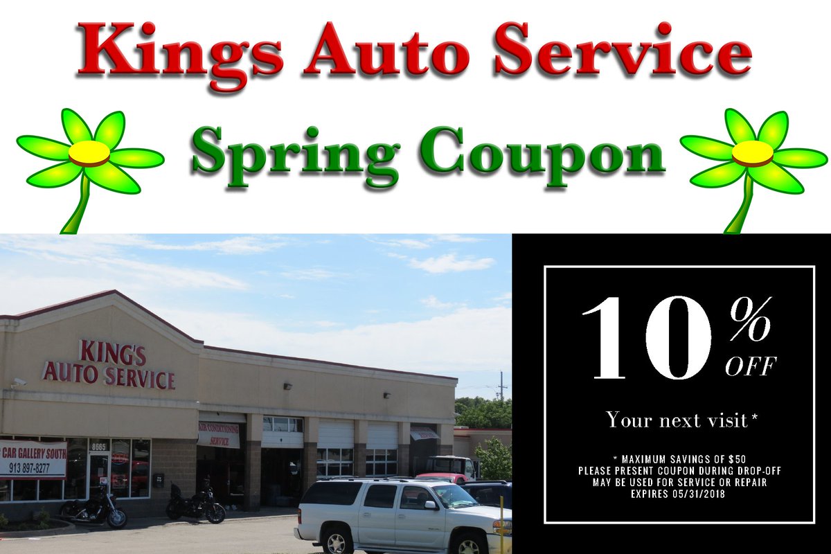 KingsAutoOP's tweet image. Save 10% on your next visit to KINGS AUTO Service! Simply show this coupon when you drop off your car. We are located on the corner of 151 st and Antioch. Call us with any questions!