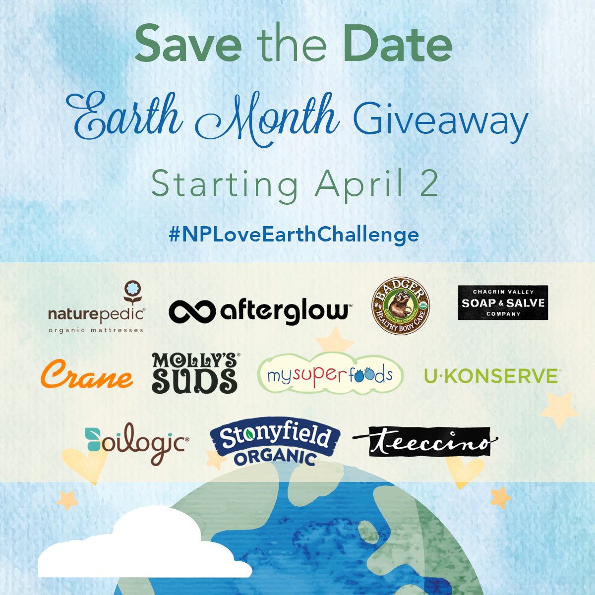 SAVE THE DATE: In celebration of #EarthMonth, we'll be having giveaways all April long from our partners who are committed to making the #Earth a better place. Stay tuned to our page on April 2 for how to enter to WIN! #NPLoveEarthChallenge #Giveaway