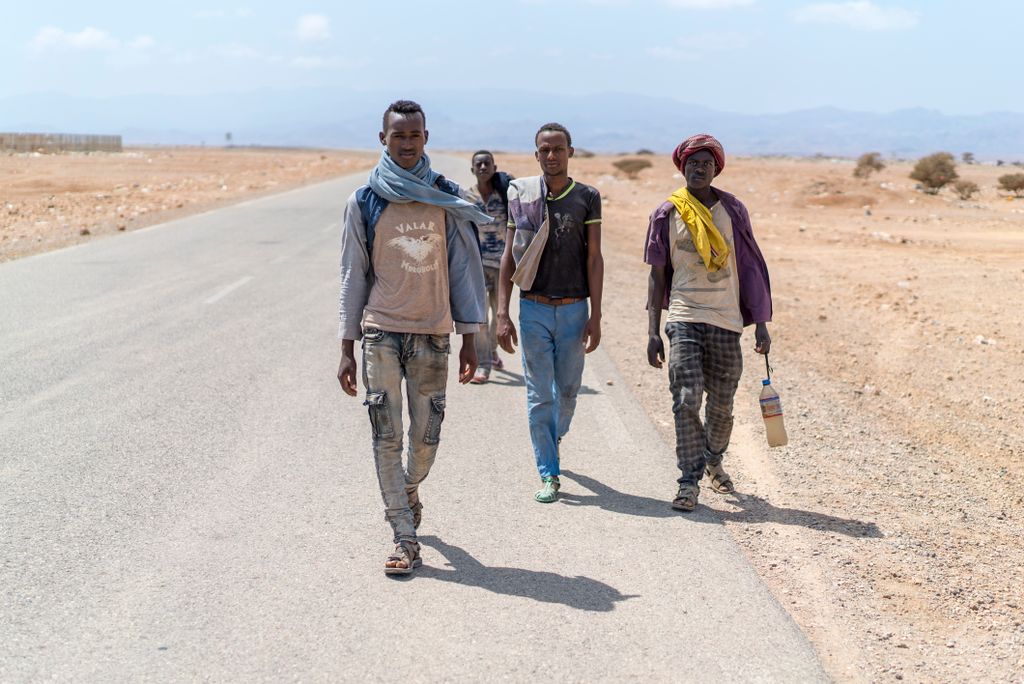 newhumanitarian's tweet photo. Our latest photo feature by @benmoran highlights the harshness of the journey through Djibouti taken by tens of thousands of migrants from Ethiopia and Somalia trying to reach war-ravaged Yemen and Gulf States beyond. https://t.co/0ISuXECCeu https://t.co/JAYrCxKbvs