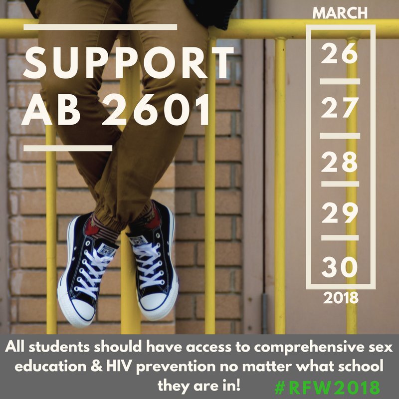 At a time when federal funding for youth sex &amp; #reprohealth is being cut &amp; re-directed to failed abstinence-only strategies, it’s even more important that CA lead by example - ensuring all students have equal access to quality sexual health education. #AB2601 #RFW2018