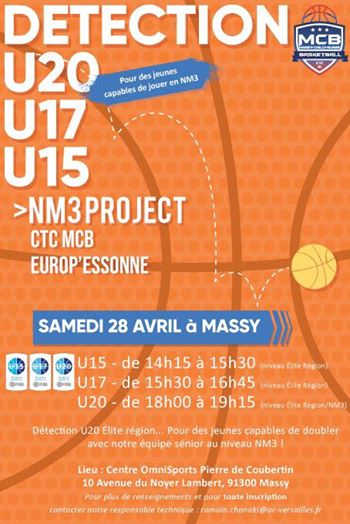 MassyBasket's tweet photo. Notre #ctcMCB91 ouvre ses #détections Filles et Garçons #U15 #U17 #U20
@BasketEssonne @BasketIDF @comParisSaclay 
inscription : responsable technique (contact sur l’affiche) https://t.co/OUAewEiEds