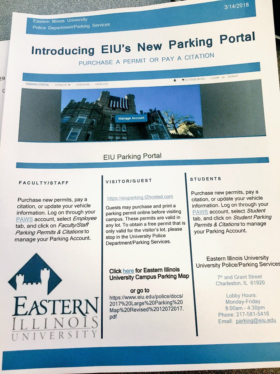 TriciaDoyle_'s tweet photo. Did you know that EIU has made it easier to purchase a permit, pay a citation, and update vehicle information? Check out the new parking portal through your PAWS account or the website below! #PantherPR #CMN4921 #TheMoreYouKnow https://t.co/RmOxtsZ4BR