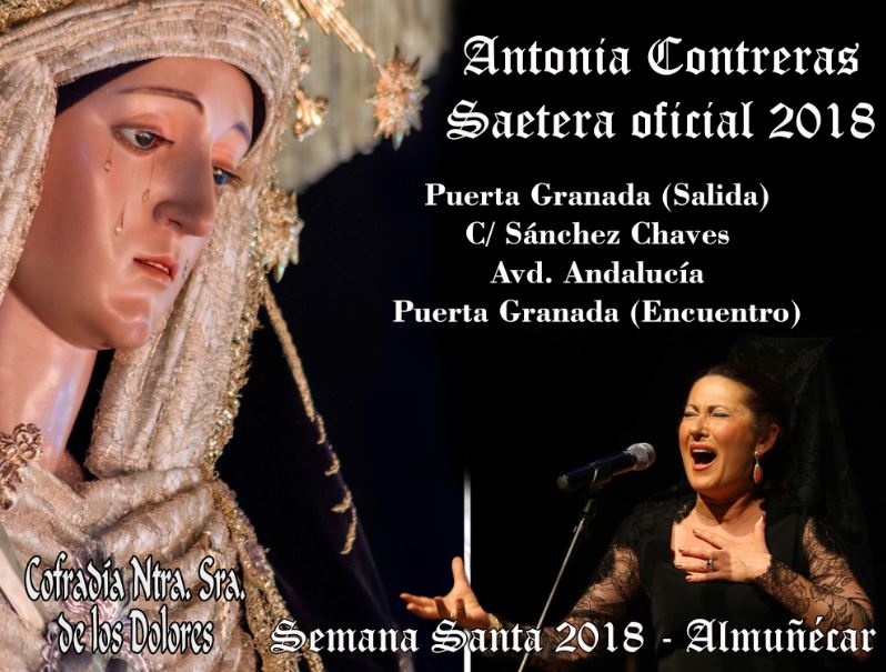 tropicaleurope's tweet photo. #Almuñécar/ #SemanaSanta/ #ViernesSanto/ #VirgendelosDolores/ #Saetera oficial 2018, Antonia Contreras. https://t.co/gK50FsDhnP
