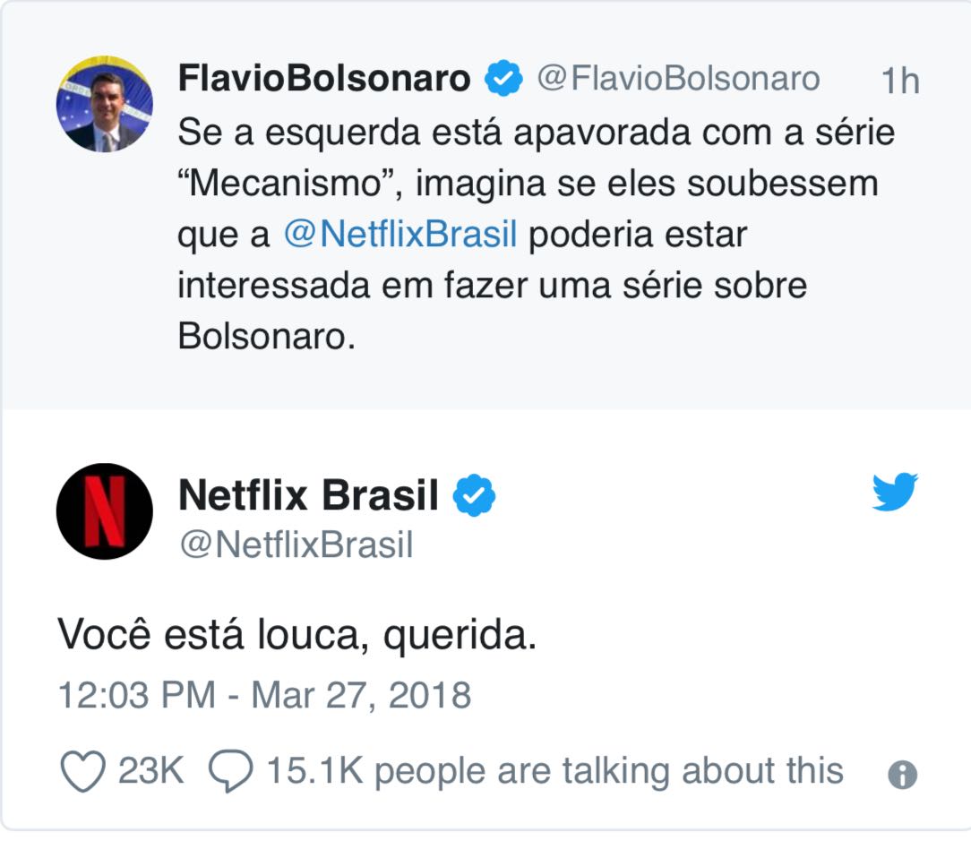 Você está louca, querida', diz Netflix a Flávio Bolsonaro no