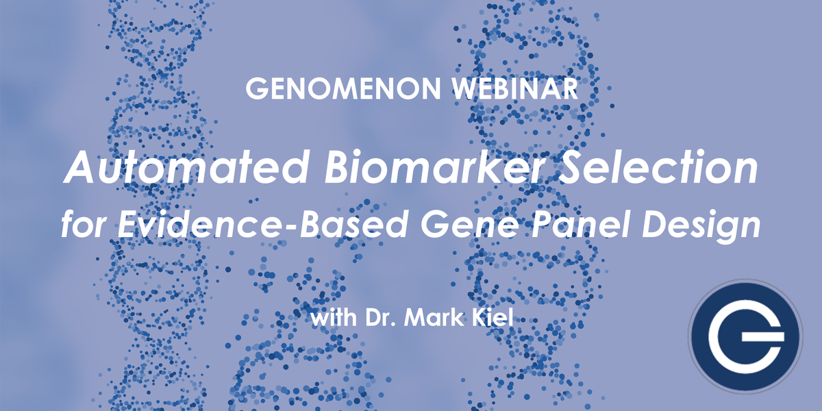 genomenon's tweet photo. 7 days until our #Webinar : Automated Biomarker Selection for Evidence-Based Gene Panel Design with Dr. Mark Kiel. #biomarkers #dna #mastermind #cancerpanel Register: https://t.co/honsJrsXiB https://t.co/yKUCrdprYL