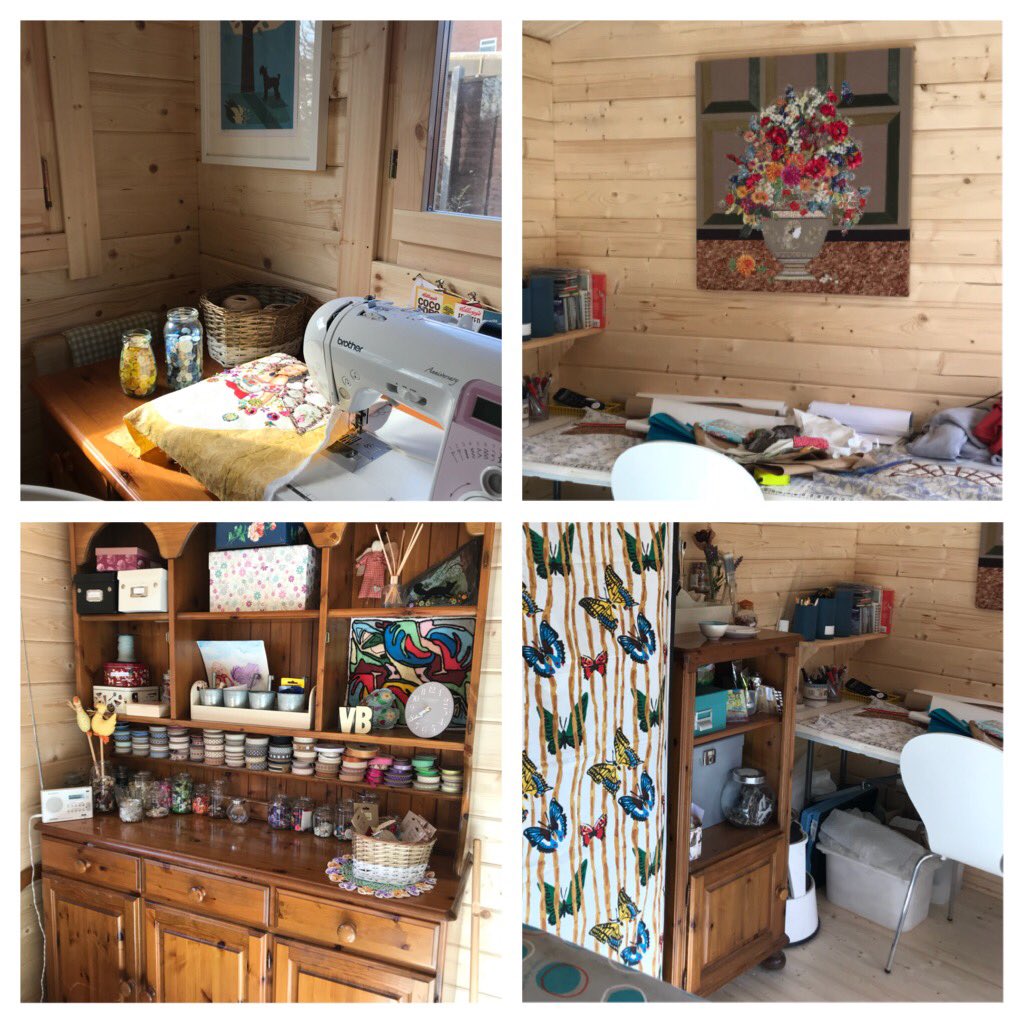 Truthtextilear1's tweet photo. Gosh I’m loving my new textile space! #cabin #workroom #testiles #sewing #truthtextileart #myspace #gloryhole #hideaway #den #creativespace #artist #lovewhatido https://t.co/tn5gjJNAfS