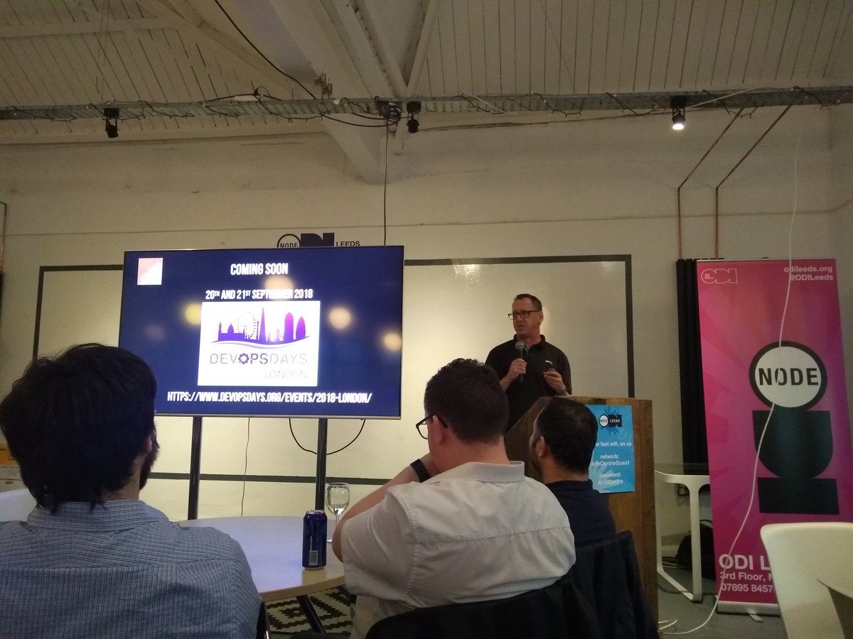 rjw1's tweet image. First mention of this year's @DevOpsDaysLDN at a meetup. If your here are @leedsDevops you can win a ticket #LeedsDevOps