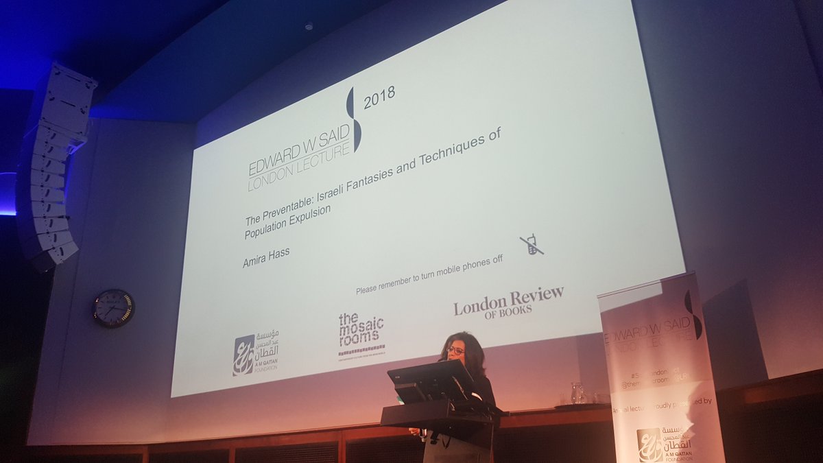 MosaicRooms's tweet photo. Ahdaf Soueif introduces 2018 #SaidLondonLect speaker Amira Haas on the breadth of journalism the only Israeli journalist living in Occupied Palestinian Territory https://t.co/2RzilPqFzT