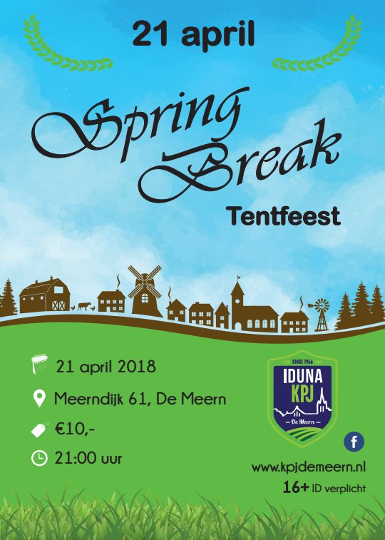Zet hem in je agenda! 
21 april - Spring Break Tentfeest!
