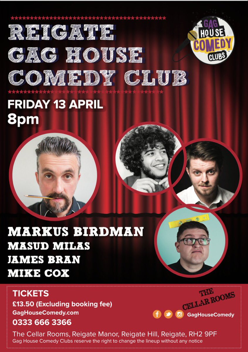 #Reigate we are coming for you - Friday 13 April at <a href="/ReigateManor/">Reigate Manor</a> <a href="/thecellarrooms/">The Cellar Rooms</a>. Got a birthday or just need a night out? This is it!! @ReigateFringe <a href="/ReigateGuild/">Reigate Guild</a> <a href="/ReigatePrioryFC/">Reigate Priory FC</a> <a href="/runreigate/">Run Series</a> <a href="/yourtownreigate/">Your Town Reigate</a> <a href="/ArtsLifeReigate/">Arts Life Reigate</a> <a href="/whatoninreigate/">What's On In Reigate</a>