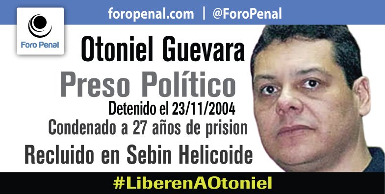 ForoPenal's tweet photo. Otoniel Guevara: privado de libertad con fines políticos desde el 23/11/2004. Sentencia: 27 años de prisión 
#LiberenAOtoniel #PresoPolitico
https://t.co/78kIhH0d81
Venezuela
