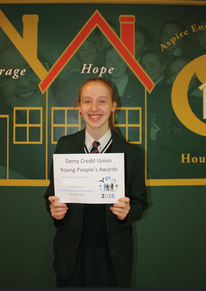 StCeciliasDerry's tweet photo. Congratulations to Roise who was Runner Up in the Business and Entrepreneurship category at the Derry Credit Union Youth Awards. #FluffAndStuff #RoleModel #HouseOfHope https://t.co/eNtAMcLmti