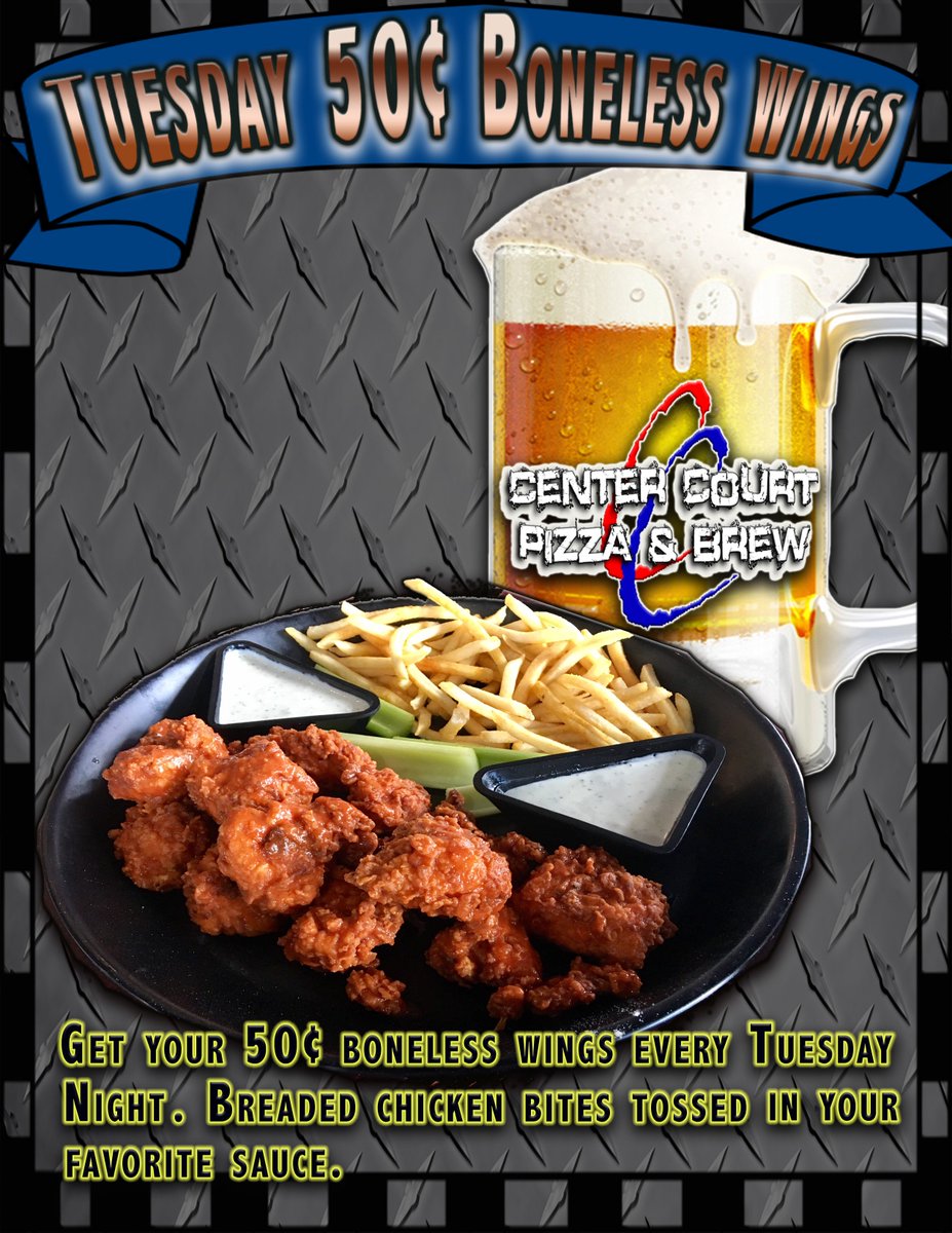 CCPBStoneoak's tweet photo. Tuesday Night is for the Boneless Wings. Get them for just 50¢ and made with your favorite sauce!! #Wings #TuesdayThoughts https://t.co/zvHKqVQttc