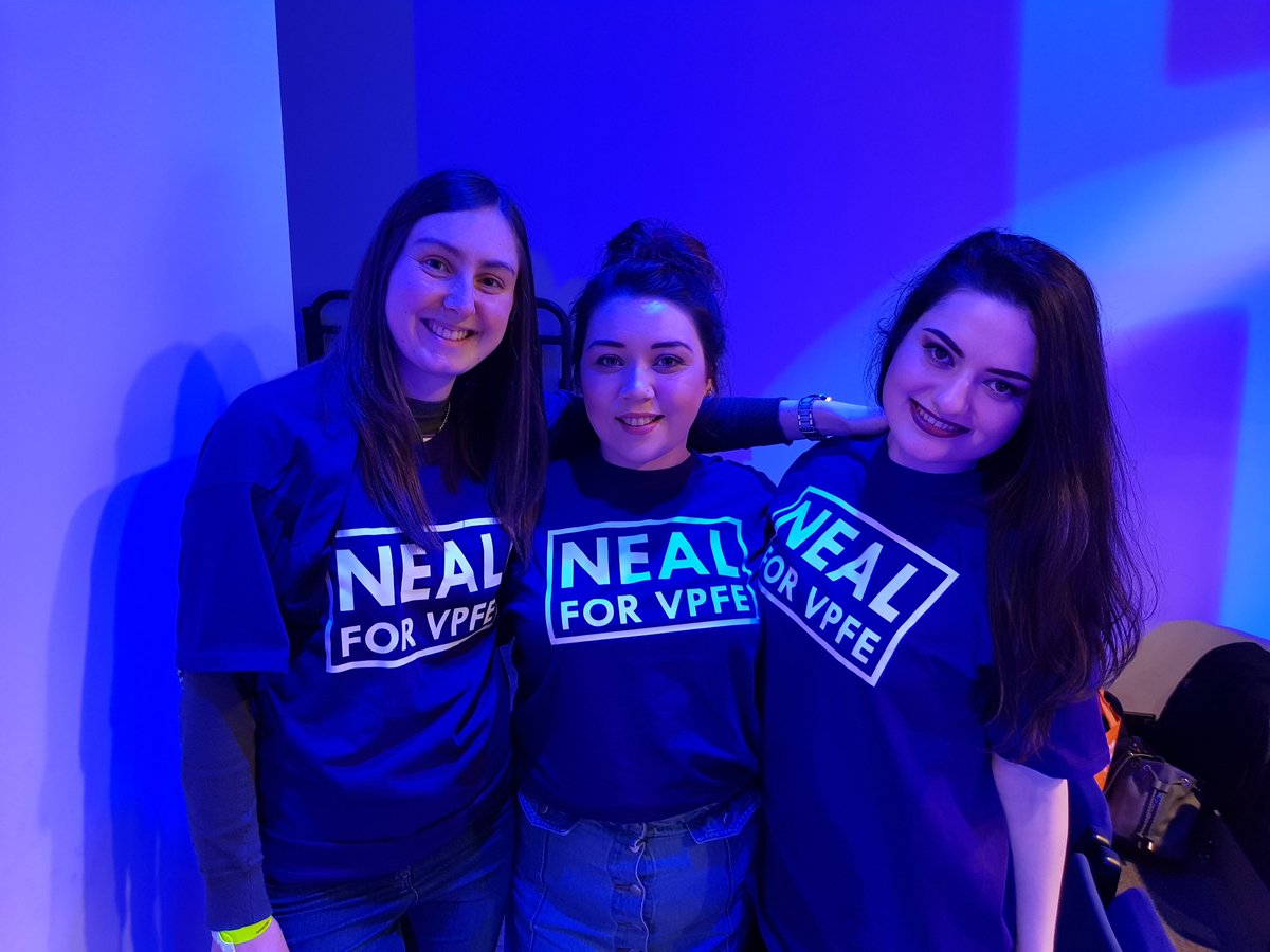 NealForVPFE's tweet photo. The @ECSA_Official dream team for 2018 are backing #NealForVPFE and it's great to know when I finish up as president I'll be leaving ECSA in the hands of wonderful student officers #teamworkmakesthedreamwork #NUSConference @SarahHayECSA @BethVPWelfare @ShannonVPSports https://t.co/WMZhjXnipP