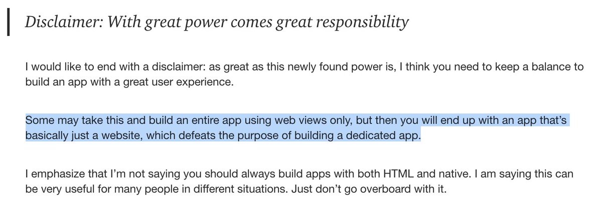 jasonclient's tweet photo. That said, I emphasize that web container is just a "feature" and don't recommend you build an entire app by simply wrapping a website in Jasonette. 

The whole point is that you don't have to choose 100% native or HTML5 but mix and match. You should use native as much as you can https://t.co/d4ny3RYIML