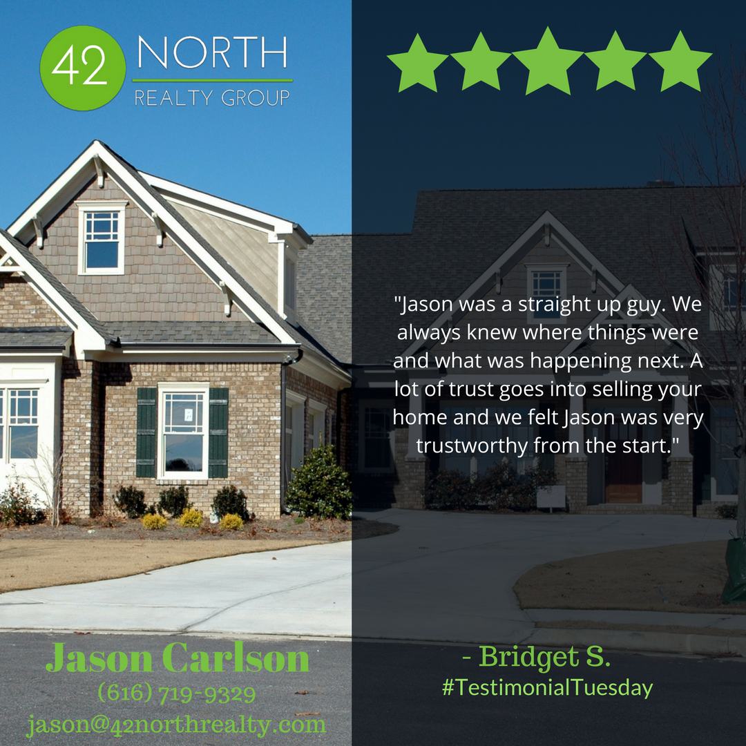 42northrealty's tweet photo. We are determined to make our clients happy! #testimonialtuesday #happyclients #realestate #westmichiganrealestate #42northrealtygroup #fivestars #buygrandrapidsrealestate #jasoncarlson #realtor #realty #newhome #clientoriented #clients #testimonials #greatservice #services https://t.co/2XcUum8yLh