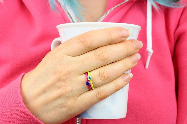 FunhouseLabs's tweet image. 4 mm and 5 mm dainty stackers...available now. 💖💍 Shown in Sulfur Yellow / Swiss Blue in 4 mm and Fuchsia / Violet in 5 mm. Very comfortable on and can be stacked as shown! 
#stackingring #ring #colorfulring #customcolor #customcolroed #customcolorje… ift.tt/2pPocs3