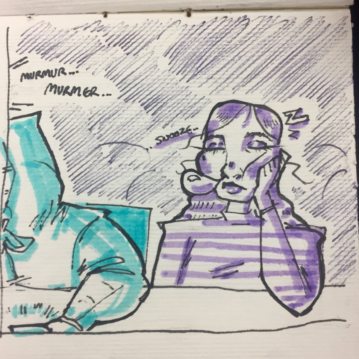 BumbledEve's tweet photo. 1. So it was movie day in 3rd period and I was trying to show maddie a meme that I found, but I didnโt realize how loud it was. #comic #doodle #sketchbook #elfpractice https://t.co/N5N9i28R3t