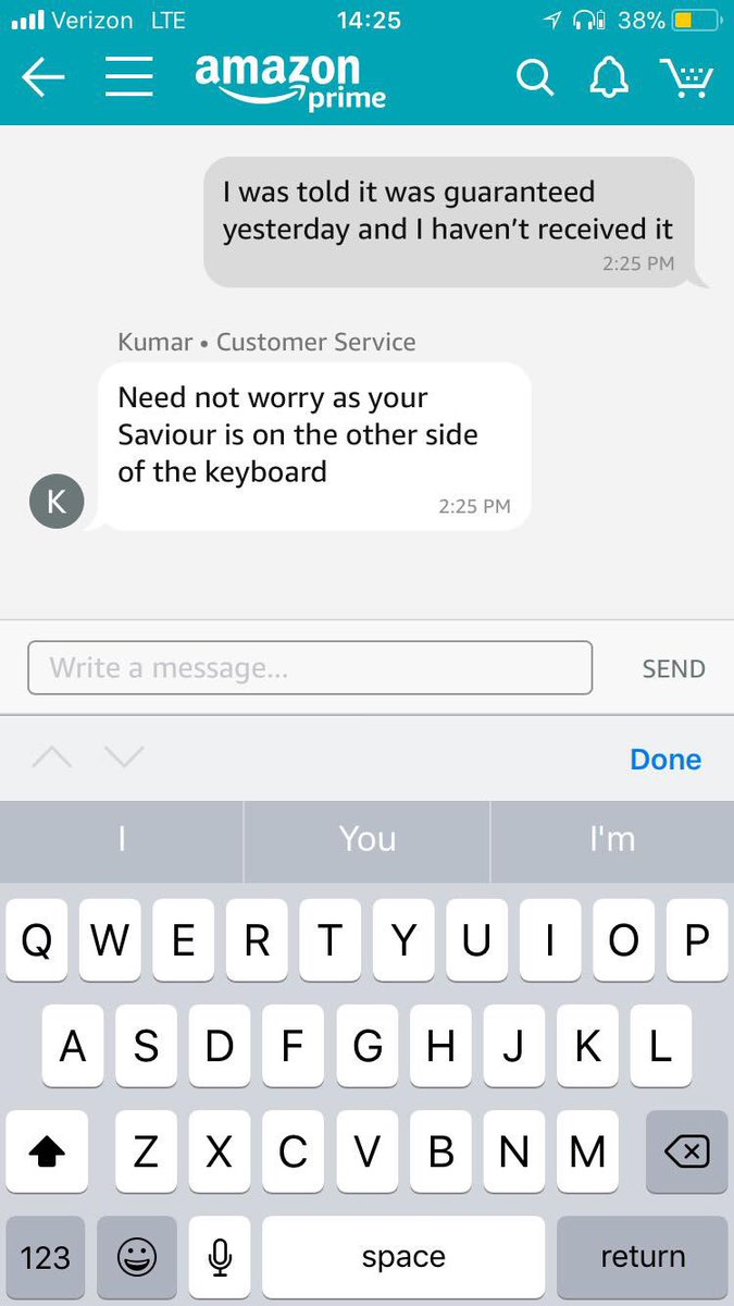 gingermarrrrg's tweet photo. Today’s actual encounter with @AmazonHelp. Alrighty then. https://t.co/31FGpwhO3w