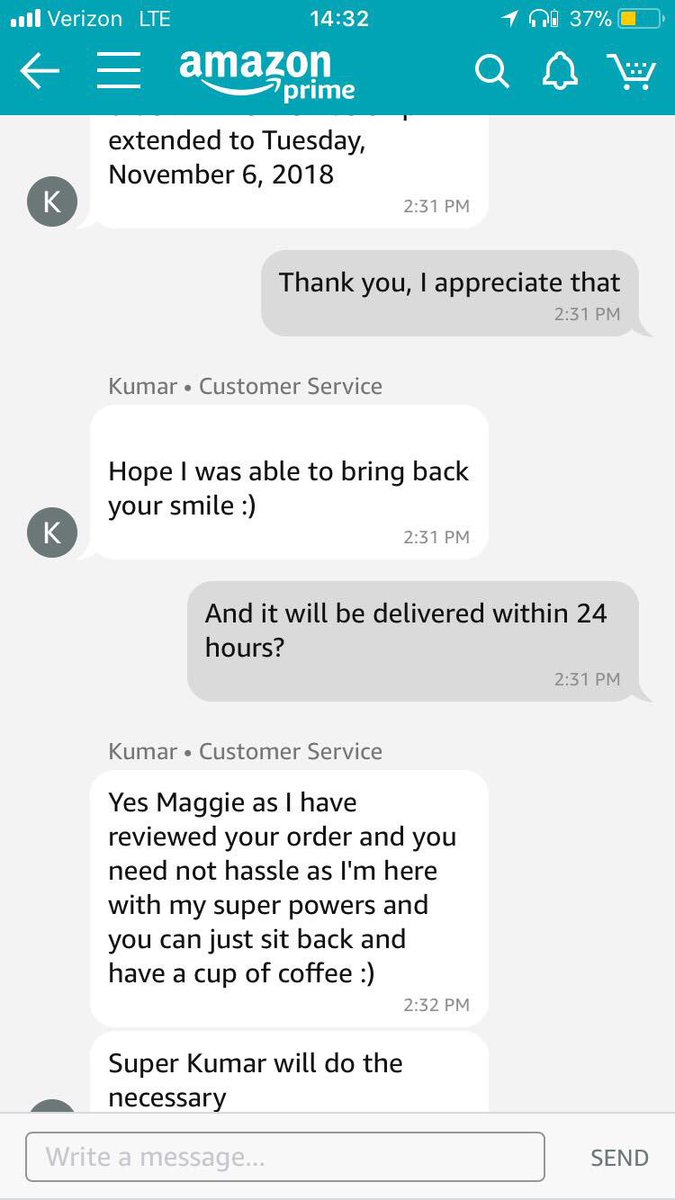 gingermarrrrg's tweet photo. Today’s actual encounter with @AmazonHelp. Alrighty then. https://t.co/31FGpwhO3w