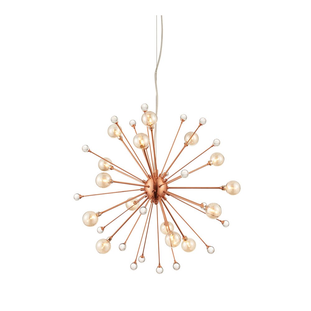 Endon's Beatrix is a 15 light brushed copper sputnik ceiling light with champagne glass features. This stylish and modern light will catch everyone's eye, whether its in your home or business. #lights #lighting #interior #decor #home 
snip.ly/mb8qx