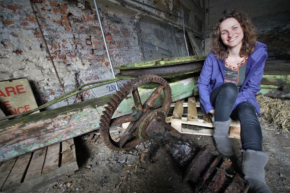 DiscoverElsecar's tweet photo. What an object, building and teamwork! We’re hoping to transform this space (v early part of The Ironworks) soon. In the meantime, perfect new home for this huge industrial crane, still with remnants of @Wentworth_house estate green paint! https://t.co/EQsRPggPtH