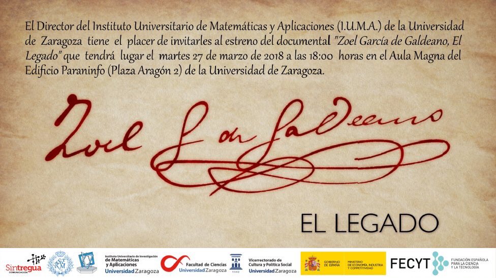 UccUnizar's tweet photo. Enhorabuena al @iuma y a @FECYT_Ciencia por el documental sobre #ZoeGGaldeano, un matemático, investigador y divulgador de talla internacional. Un trabajo de @pedrojmiana @randez_luis #RSEM @precipitamos @unizar @Ciencias_Unizar #sintregua https://t.co/2jHeoldOf9