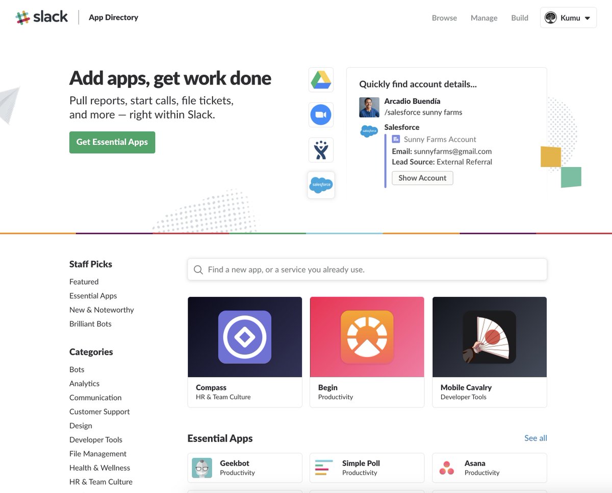 rymohr's tweet photo. Stoked to see @compasshq on the homepage of Slack's App Directory! https://t.co/cuKMUIjGGE