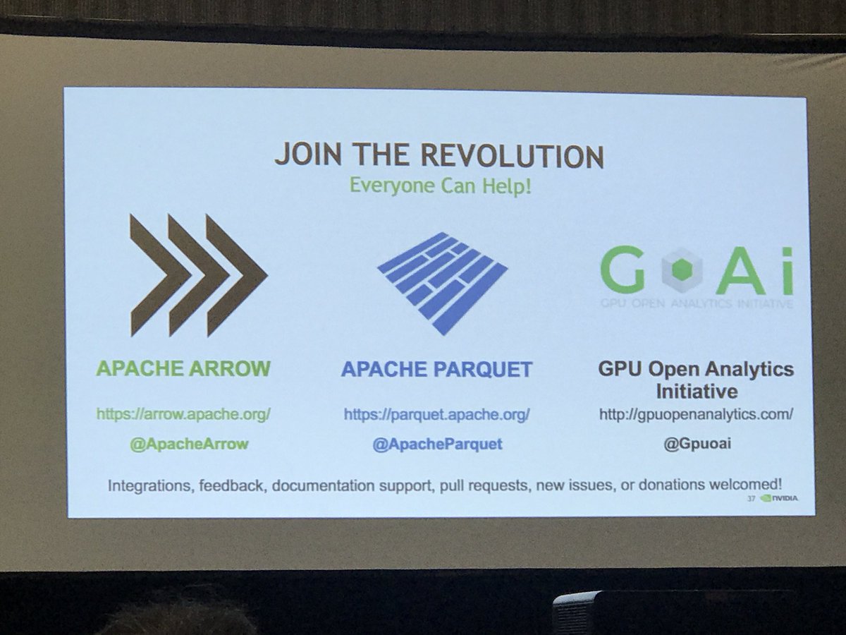 Join the #GPU accelerated #analytics and #ML revolution. @ApacheArrow @ApacheParquet and @gpuoai #GTC18