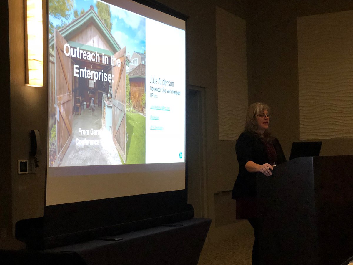 drnugent's tweet image. Listening to @juliejulie talk about how @hpdevelopers uses hackathons to promote a culture of making and innovation #DevRelConference2018