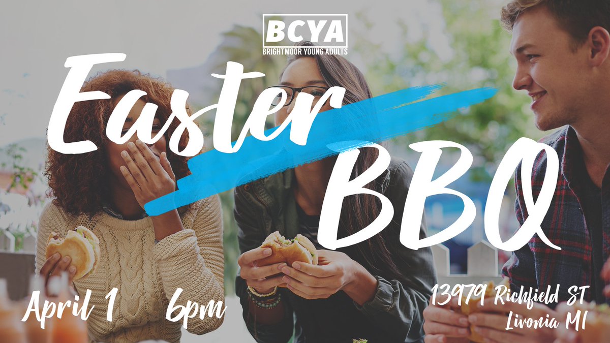 BrightmoorCYA's tweet photo. This Sunday is Easter! Make sure you come out to our morning services at Brightmoor Church! At night BCYA will be meeting together for an Easter BBQ. Make sure to look at the graphic for information! https://t.co/TgsaWPvI7D