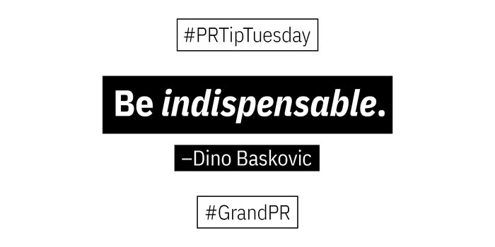 Grand_PR's tweet photo. “Read/watch/listen to local news. Meet/get to know reporters/editors/producers. Be INDISPENSABLE; send #journalists USEFUL data &amp; MEANINGFUL story angles their readers/viewers/listeners will appreciate. (🍩’s, too.) THANK them!” - @ProfessorDino #PRTipTuesday https://t.co/9sjdV5Hxif