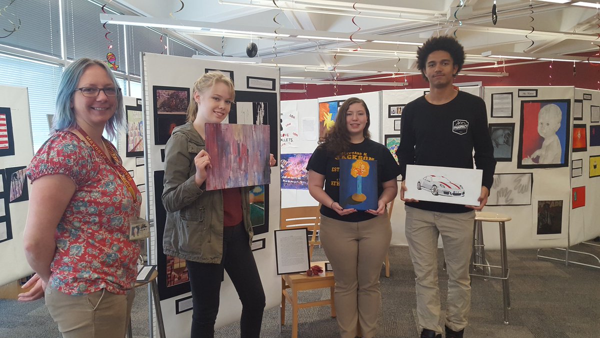 MJHSMediaCenter's tweet photo. MJHS IB Art Show - feeling so proud and impressed!! Join us from 5:00 pm - 7:00 pm tonight in the Media Center! https://t.co/QheSBxXAHW
