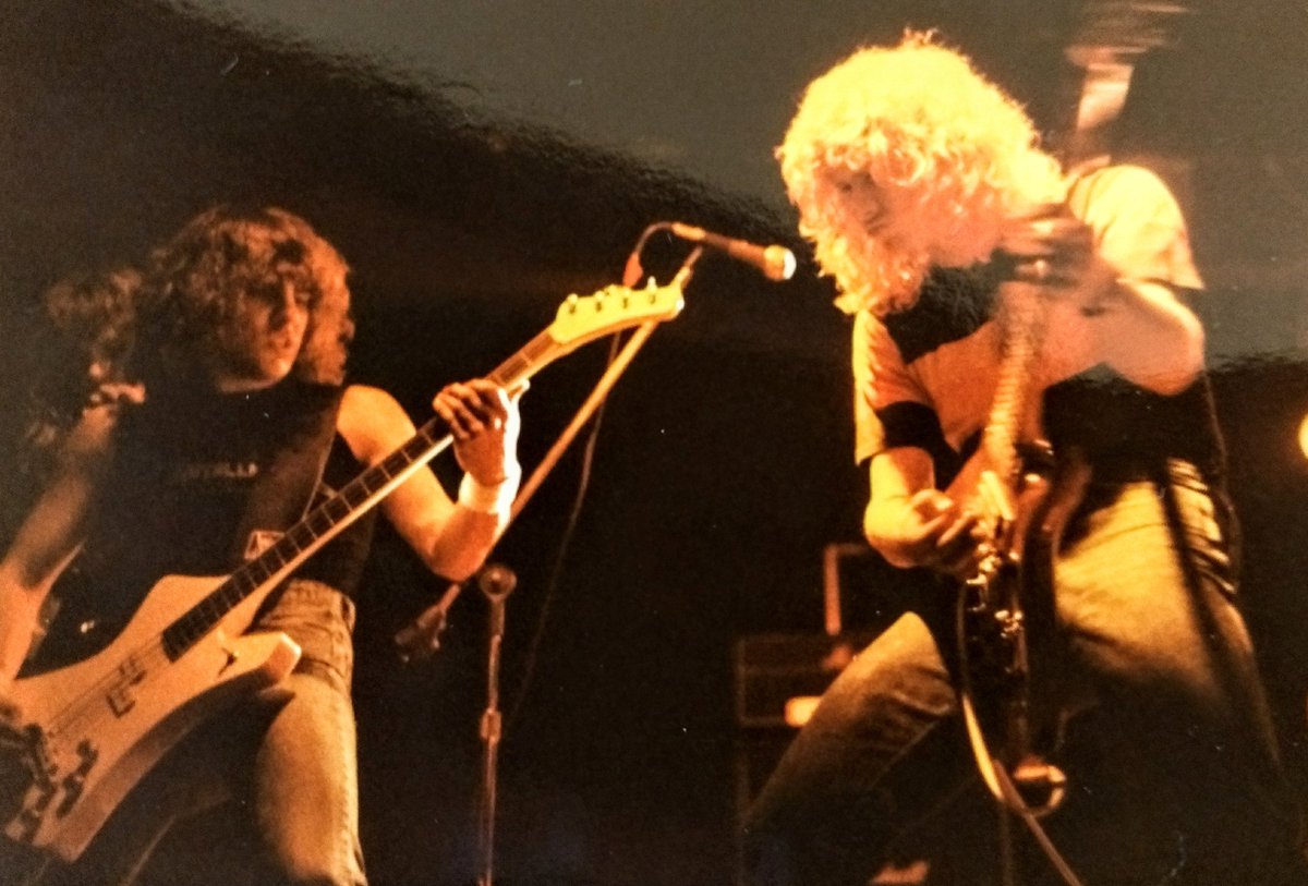 RonMcGovney's tweet photo. With @DaveMustaine somewhere in SoCal. 1982. @Metallica https://t.co/rtLmUz0dFz