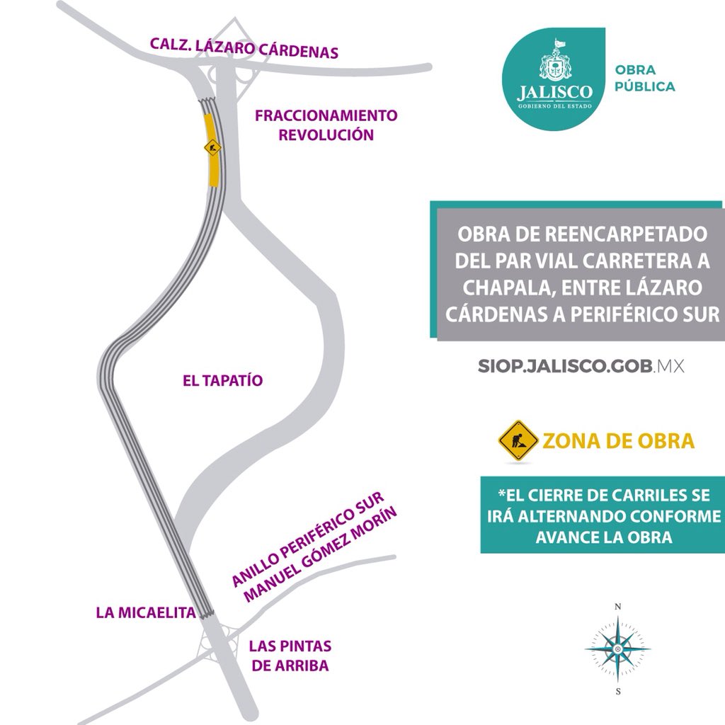 ObrasEnJalisco's tweet photo. #AVISO| A partir de mañana durante las noches rehabilitaremos tramos con mayor afectación en Carretera a Chapala del Álamo hacia Periférico Sur. Toma tus precauciones, aquí más información y mapa de la zona de obra.
#SIOPTrabaja https://t.co/Bd9PIFovEF