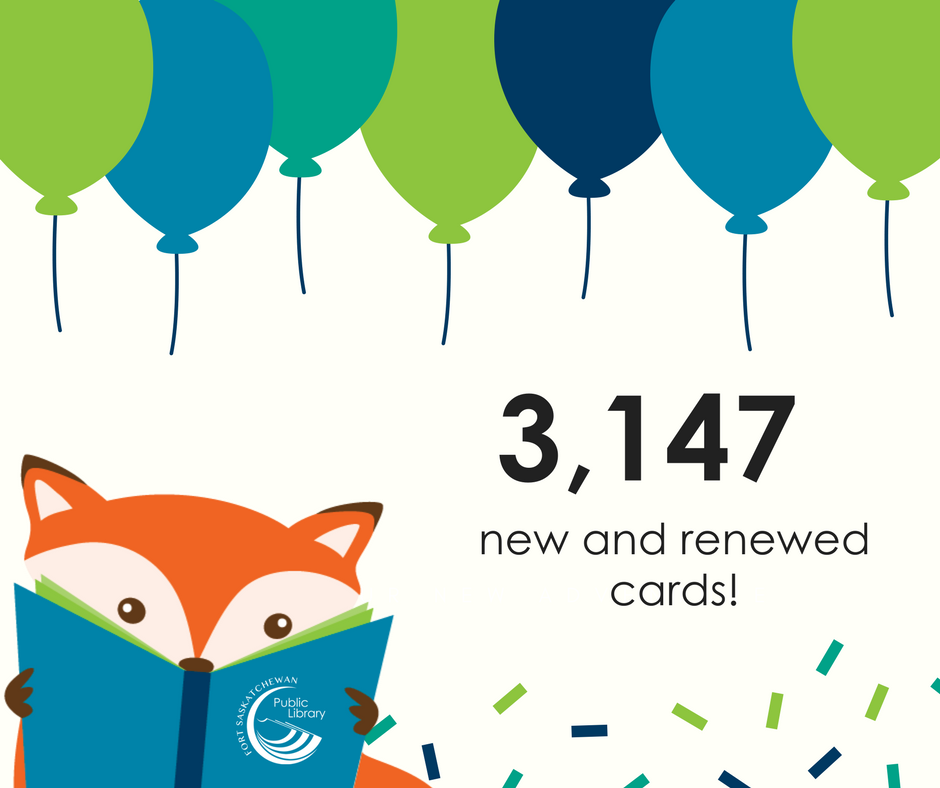 fortsasklibrary's tweet photo. Our Card Campaign has hit a great milestone! Over 3,000 new and renewed cards since last October! #FortSask #cardineveryhand #getyours https://t.co/4pwWBv4qHq