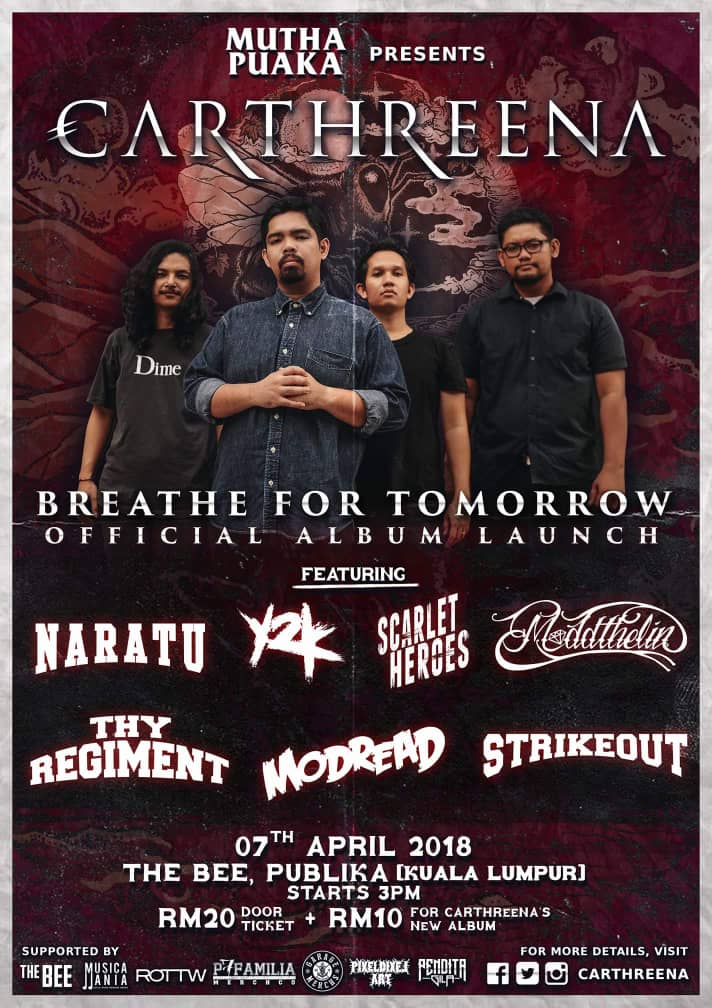 carthreenaband's tweet photo. @MuthaPuaka presents..
Carthreena - 'Breathe For Tomorrow' Official #AlbumLaunch
With supporting line up:
@naratukd
@Maddthelin
#Y2K
@modreadband
@bandstrikeout
@ThyRegiment
@ScarletHeroes
#Carthreena
#BreatheForTomorrow
#MuthaPuaka
#MakeEmoGreatAgain https://t.co/QOhWvWc8Bf