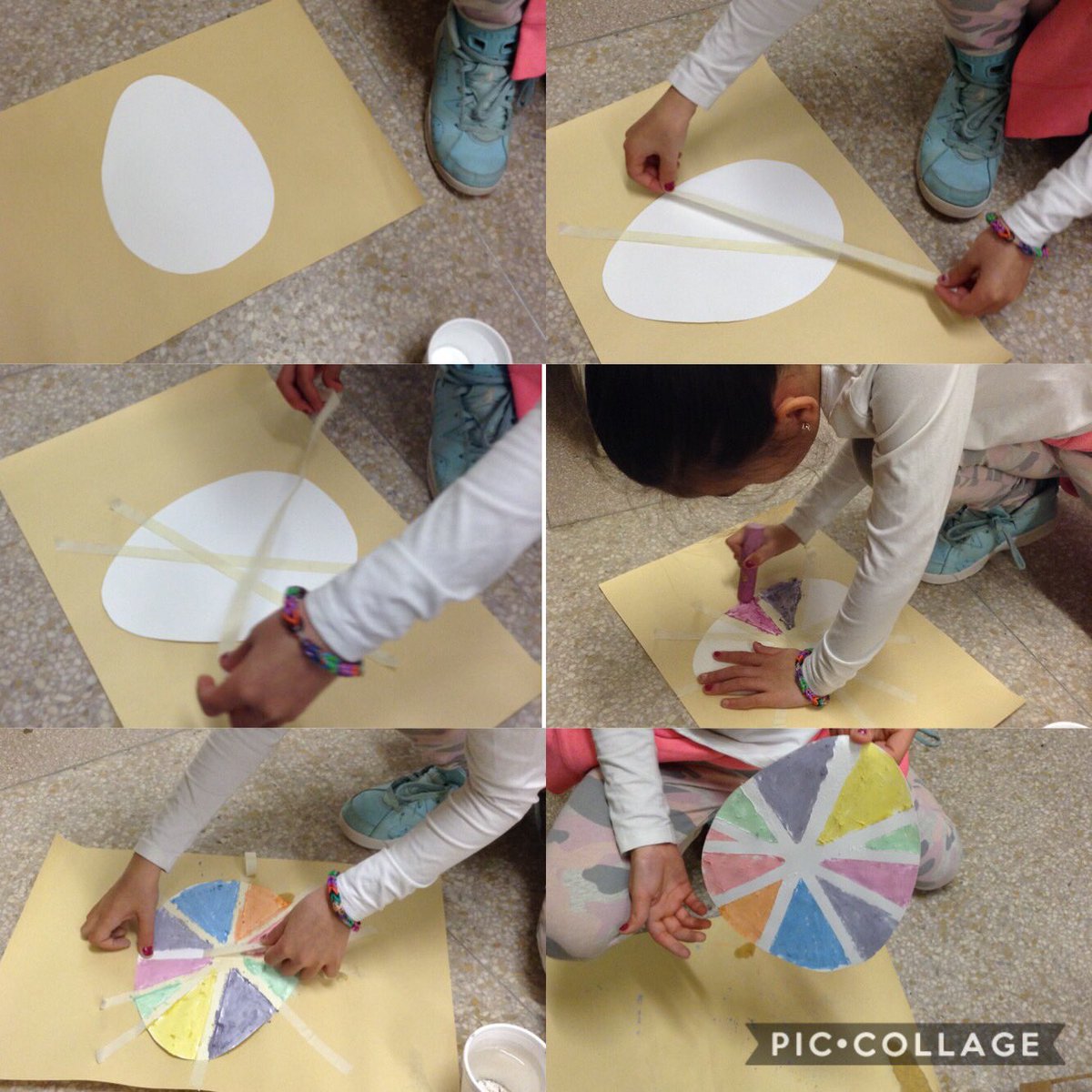 mallorielyon's tweet photo. Getting our hands messy in Mrs. Guest’s Grade 1/2 class with some wet chalk and tape resist art! Getting in the Easter spirit with fun colours and lines. Easy and fun for any age! #HillcrestPublicSchool #TVDSB #tvdsb #EasterArt #wetchalk #taperesist #resistart #teacherlife https://t.co/ObPgwnAVVD