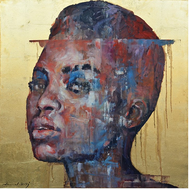Jamal Abdulrahim (Bahraini artist, b. 1965, Bahrain, based in Bahrain), Beauty Portrait 2, 2017. Oil on canvas with gold leaf. #art #bahrain