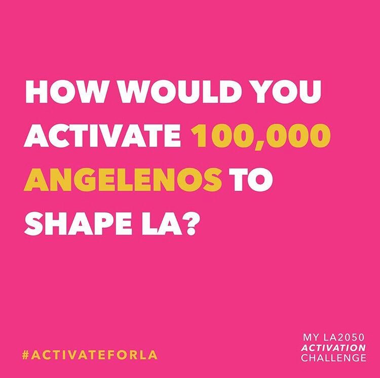 3 DAYS LEFT to apply for <a href="/la2050/">LA2050</a>’s My LA2050 Activation Challenge!! Have your non-profit, for-profit or gov’t agency submit your idea on how to activate 100,000 Angelenos to make #LA the best it can be 👍🏼✨ Apply here: activation.la2050.org 
#ActivateLA #Volunteer #GiveBack
