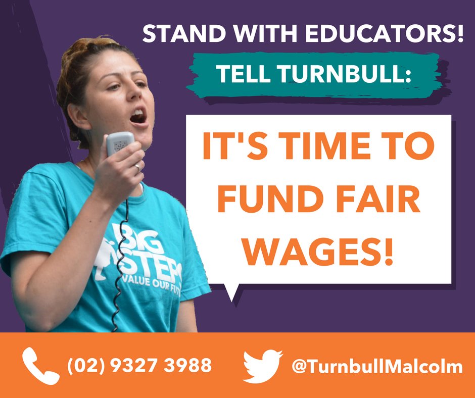 unionsnsw's tweet photo. Apparently @TurnbullMalcolm is afraid to meet with early educators to address their huge pay disparity. Give him a call and tell him to fund our future! (02) 9327 3988 #BigStepsNOW #BigWalkOff @UnitedVoiceECEC @unionsaustralia https://t.co/VYA1lWl255