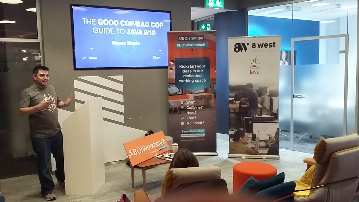 CorkJug's tweet image. Thank you @sjmaple for the very interesting talk tonight about #Java9 and #Java10. Also thanks to our sponsors @8westconsulting, @DellEMC and @bankofireland workbench.