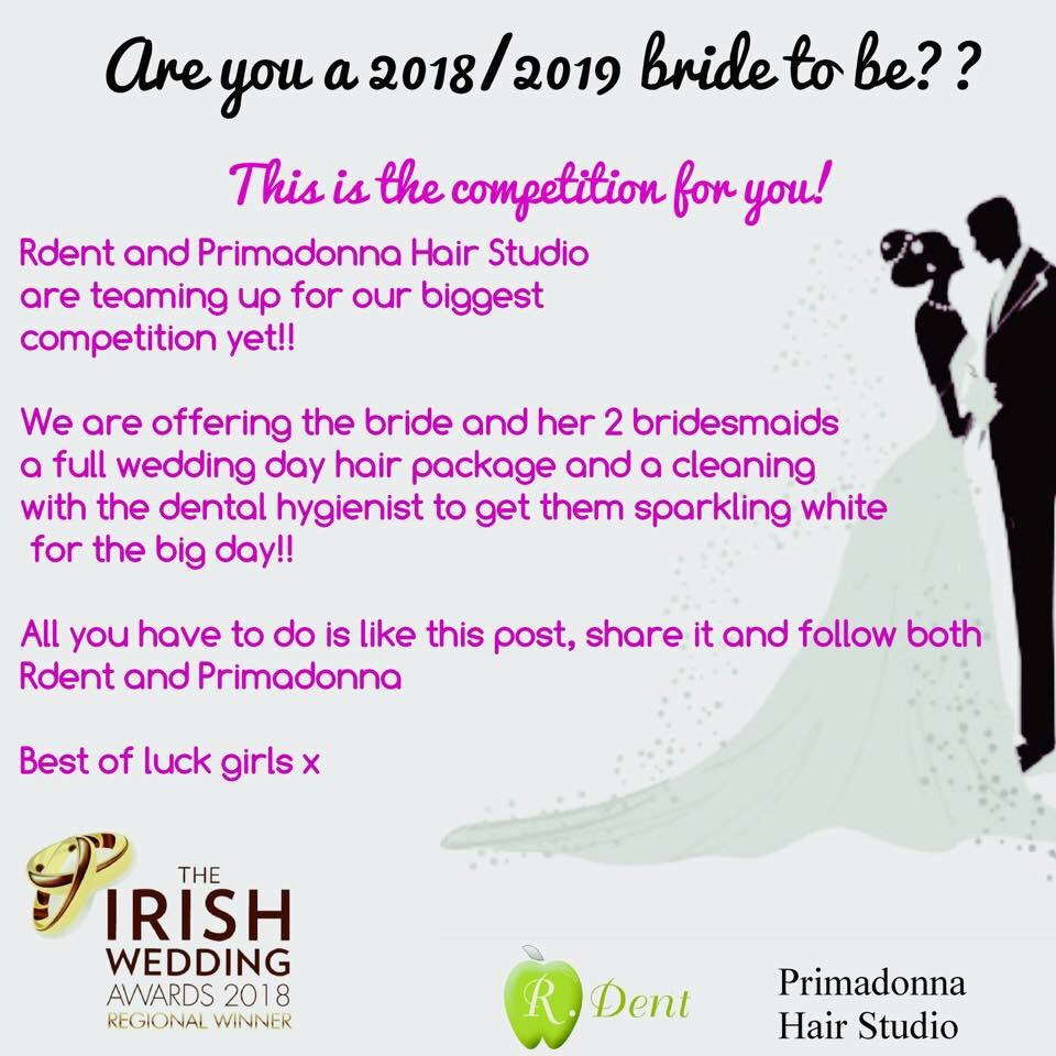 Rdent2's tweet photo. Last chance to enter our fab competition
Are you a 2018/2019 bride to be? 
Rdent have teamed up with at @primadonna_hairstudio  to giveaway a fab prize. 
Enter now  https://t.co/hQA0uJBnY7  Winner will be announced on 31st March. #Competition #bridetobe2017 #bridetobe2018 #bride https://t.co/WfSCJPeIbC