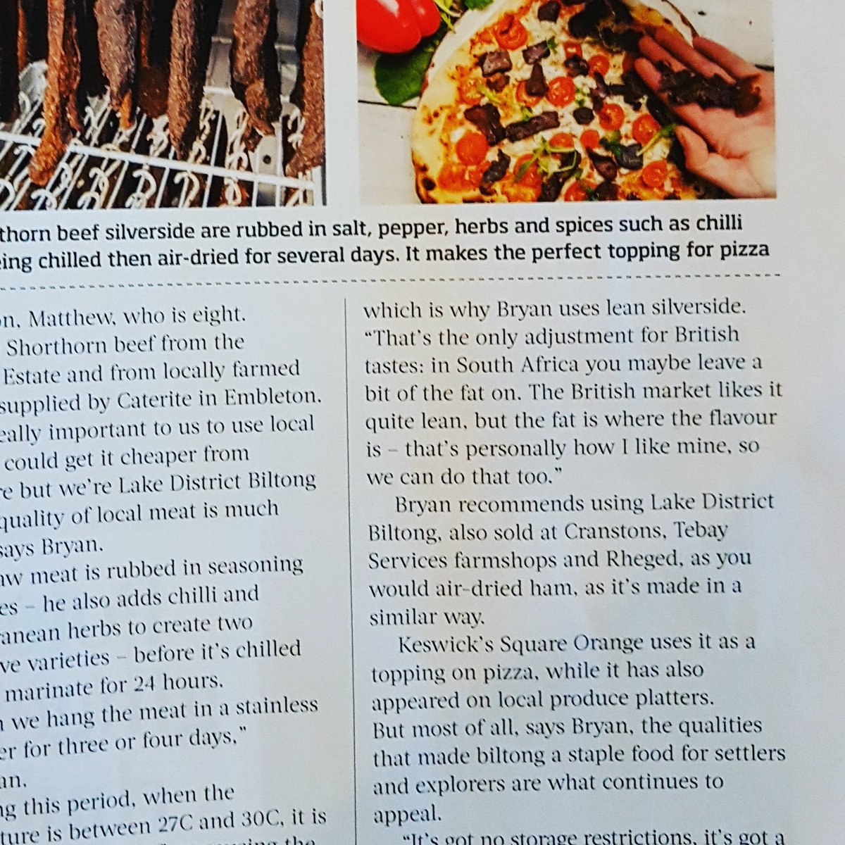 LD_Biltong's tweet photo. Check out #LakeDistrict #biltong write up in @CumbriaLifeMag (pages 110/111) shout out to @cranstons_1914 @TebayServices and #thesquareorange #Keswick #cumbriamade #highproteinlowcarb #beefsnack https://t.co/EHk5xJjI9n