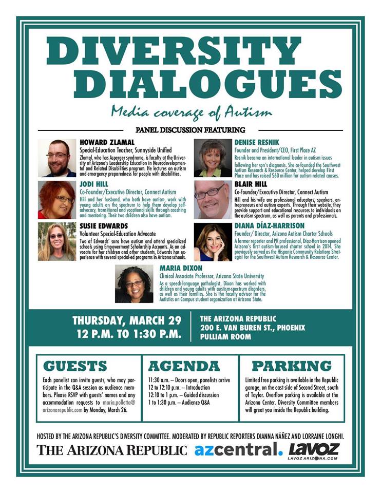 bylauragomezr's tweet photo. #AutismAwarenessMonth is coming up and we at The Arizona Republic/@azcentral/@LaVozaz want to know how to strengthen our coverage of autism. Seven panelists will visit our newsroom this Thursday (March 29) to have this conversation. Join us! https://t.co/GMjTHK82zx #azcdiversity https://t.co/GqWr8R5G7k