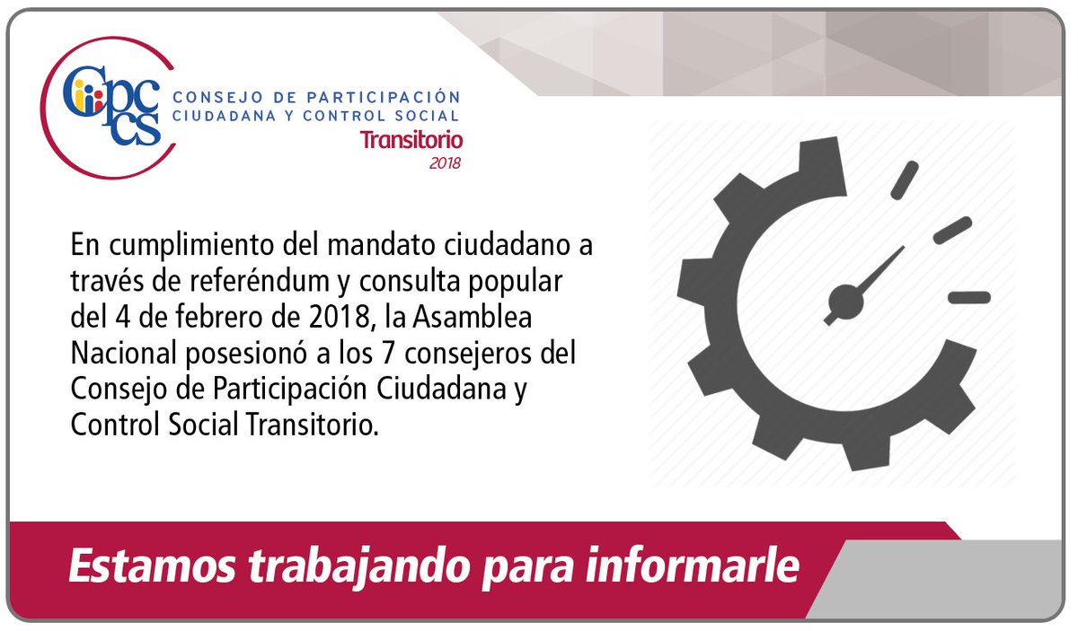 ParticipLosRios's tweet photo. Pronto recibirás más noticias del Consejo de Participación Ciudadana y Control Social Transitorio @CPCCS #CPCCStransitorio https://t.co/Bs9KJqmpht