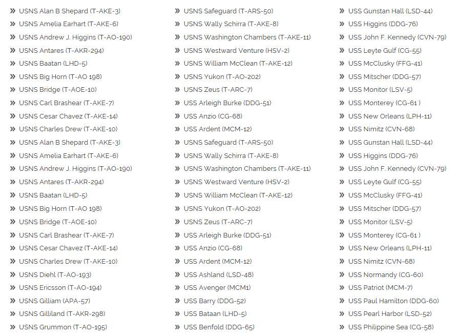 We are proud to say that over 125 <a href="/USNavy/">U.S. Navy</a> vessels have upgraded to Simsite® products, including the following: