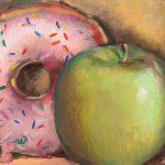 NoelleKnightLee's tweet photo. #AmericanDiabetesAssociationAlertDay....My painting "Pink Doughnut and Green Apple". Which would you choose?https://t.co/D0T1SSAYO2 https://t.co/9mnI86DZST